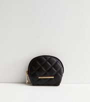 New Look Black Leather-Look Small Quilted Purse